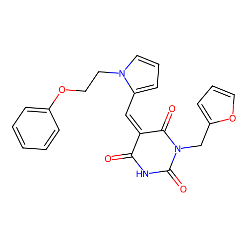 (5Z)-1-(furan-2-ylmethyl)-5-[[1-(2-phenoxyethyl)pyrrol-2-yl]methylidene]-1,3-diazinane-2,4,6-trione structure
