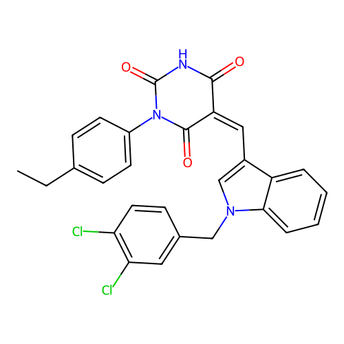 (5Z)-5-[[1-[(3,4-dichlorophenyl)methyl]indol-3-yl]methylidene]-1-(4-ethylphenyl)-1,3-diazinane-2,4,6-trione structure