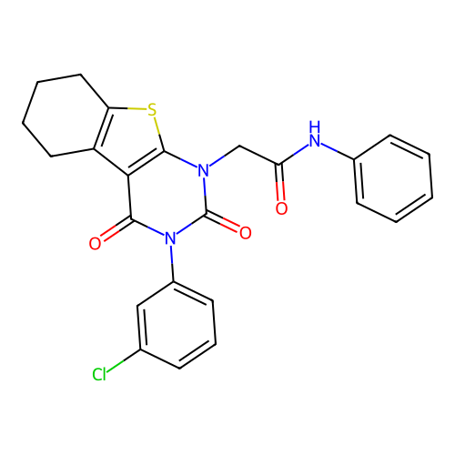 2-(3-(3-chlorophenyl)-2,4-dioxo-3,4,5,6,7,8-hexahydrobenzo[4,5]thieno[2,3-d]pyrimidin-1(2H)-yl)-N-phenylacetamide structure