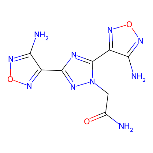 2-(3,5-bis(4-amino-1,2,5-oxadiazol-3-yl)-1H-1,2,4-triazol-1-yl)acetamide structure