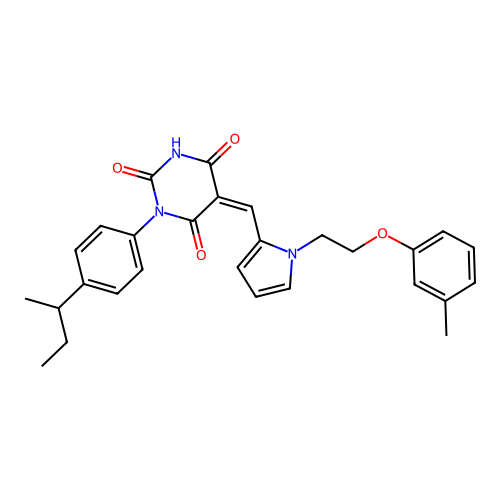 (5Z)-1-(4-butan-2-ylphenyl)-5-[[1-[2-(3-methylphenoxy)ethyl]pyrrol-2-yl]methylidene]-1,3-diazinane-2,4,6-trione structure