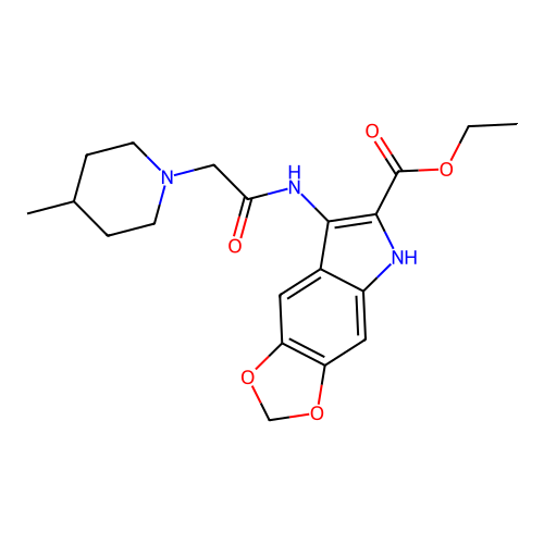 Ethyl 7-(2-(4-methylpiperidin-1-yl)acetamido)-5H-[1,3]dioxolo[4,5-f]indole-6-carboxylate structure