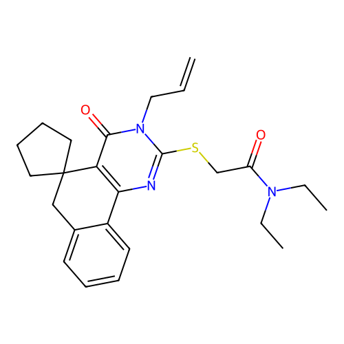 2-((3-allyl-4-oxo-4,6-dihydro-3H-spiro[benzo[h]quinazoline-5,1'-cyclopentan]-2-yl)thio)-N,N-diethylacetamide structure
