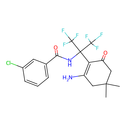 N-(2-(2-amino-4,4-dimethyl-6-oxocyclohex-1-en-1-yl)-1,1,1,3,3,3-hexafluoropropan-2-yl)-3-chlorobenzamide structure