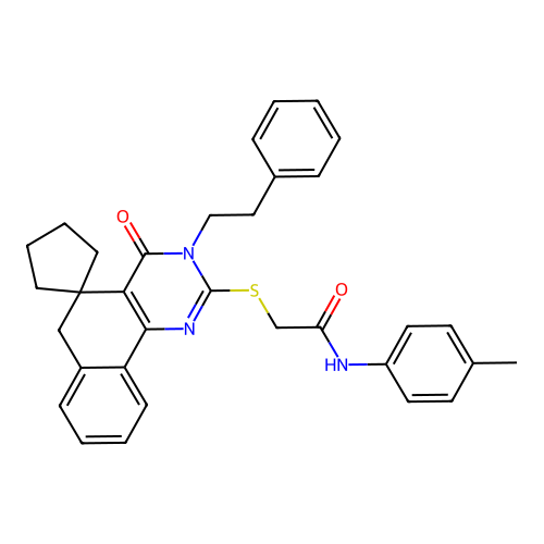 2-((4-oxo-3-phenethyl-4,6-dihydro-3H-spiro[benzo[h]quinazoline-5,1'-cyclopentan]-2-yl)thio)-N-(p-tolyl)acetamide structure