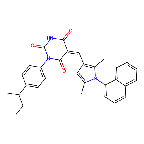 (5Z)-1-(4-butan-2-ylphenyl)-5-[(2,5-dimethyl-1-naphthalen-1-ylpyrrol-3-yl)methylidene]-1,3-diazinane-2,4,6-trione structure