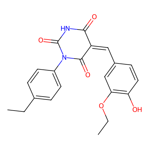 (Z)-5-(3-ethoxy-4-hydroxybenzylidene)-1-(4-ethylphenyl)pyrimidine-2,4,6(1H,3H,5H)-trione structure