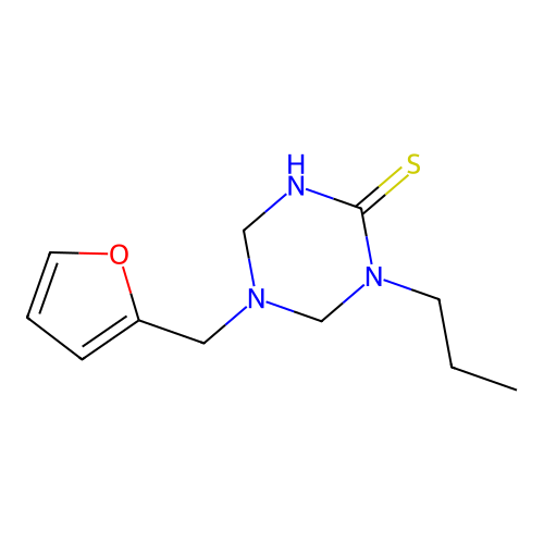 5-(Furan-2-ylmethyl)-1-propyl-1,3,5-triazinane-2-thione structure