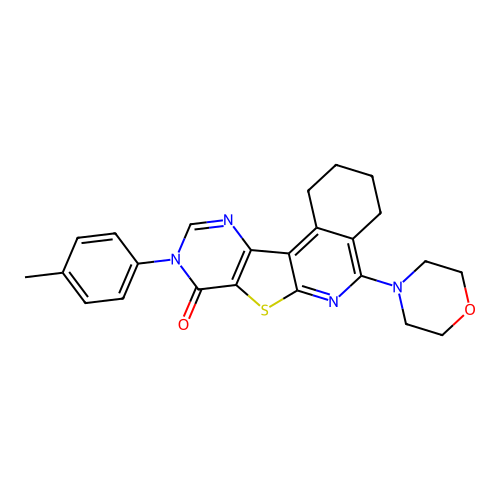 5-morpholino-9-(p-tolyl)-1,2,3,4-tetrahydropyrimido[4',5':4,5]thieno[2,3-c]isoquinolin-8(9H)-one structure