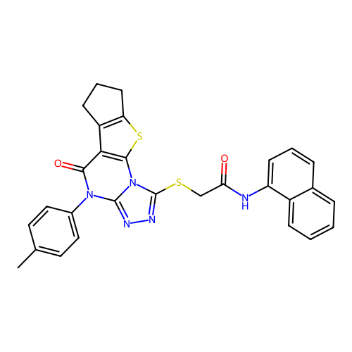 N-(naphthalen-1-yl)-2-((5-oxo-4-(p-tolyl)-5,6,7,8-tetrahydro-4H-cyclopenta[4,5]thieno[3,2-e][1,2,4]triazolo[4,3-a]pyrimidin-1-yl)thio)acetamide structure