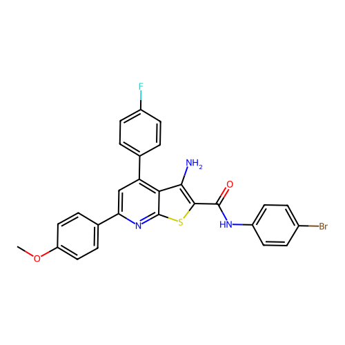 3-amino-N-(4-bromophenyl)-4-(4-fluorophenyl)-6-(4-methoxyphenyl)thieno[2,3-b]pyridine-2-carboxamide structure