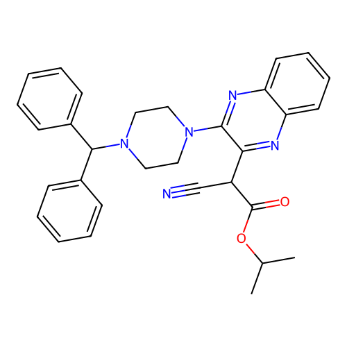 Propan-2-yl cyano{3-[4-(diphenylmethyl)piperazin-1-yl]quinoxalin-2-yl}acetate structure