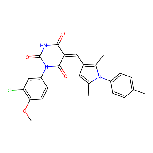 (5Z)-1-(3-chloro-4-methoxyphenyl)-5-[[2,5-dimethyl-1-(4-methylphenyl)pyrrol-3-yl]methylidene]-1,3-diazinane-2,4,6-trione structure