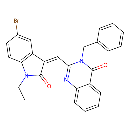(Z)-3-benzyl-2-((5-bromo-1-ethyl-2-oxoindolin-3-ylidene)methyl)quinazolin-4(3H)-one structure