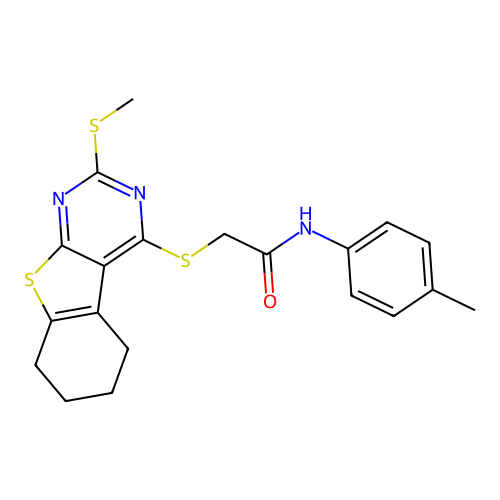 2-((2-(methylthio)-5,6,7,8-tetrahydrobenzo[4,5]thieno[2,3-d]pyrimidin-4-yl)thio)-N-(p-tolyl)acetamide structure