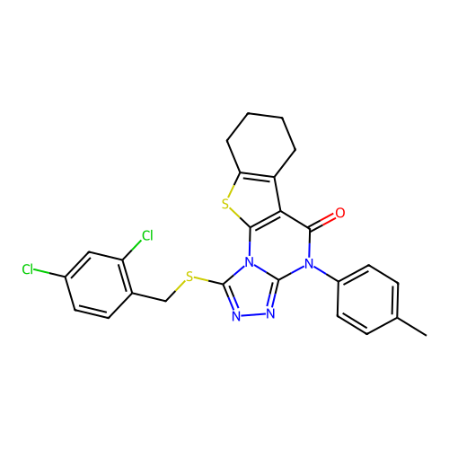 1-((2,4-dichlorobenzyl)thio)-4-(p-tolyl)-6,7,8,9-tetrahydrobenzo[4,5]thieno[3,2-e][1,2,4]triazolo[4,3-a]pyrimidin-5(4H)-one structure