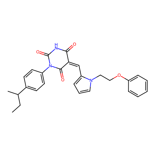 (5Z)-1-(4-butan-2-ylphenyl)-5-[[1-(2-phenoxyethyl)pyrrol-2-yl]methylidene]-1,3-diazinane-2,4,6-trione structure