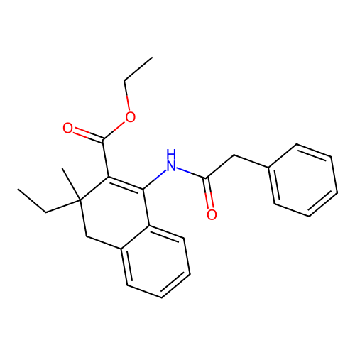 ethyl 3-ethyl-3-methyl-1-(2-phenylacetamido)-3,4-dihydronaphthalene-2-carboxylate structure