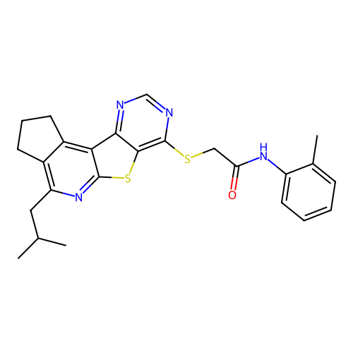 2-((4-isobutyl-2,3-dihydro-1H-cyclopenta[4',5']pyrido[3',2':4,5]thieno[3,2-d]pyrimidin-7-yl)thio)-N-(o-tolyl)acetamide structure