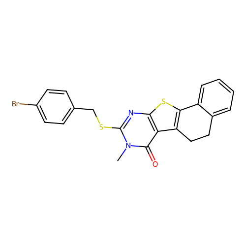 9-((4-bromobenzyl)thio)-8-methyl-5,6-dihydronaphtho[2',1':4,5]thieno[2,3-d]pyrimidin-7(8H)-one structure
