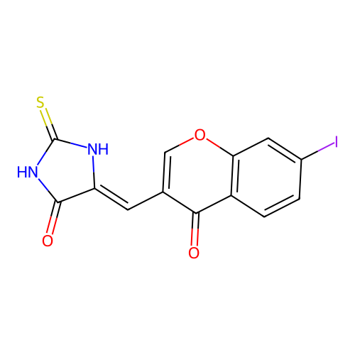 (Z)-5-((7-iodo-4-oxo-4H-chromen-3-yl)methylene)-2-thioxoimidazolidin-4-one structure