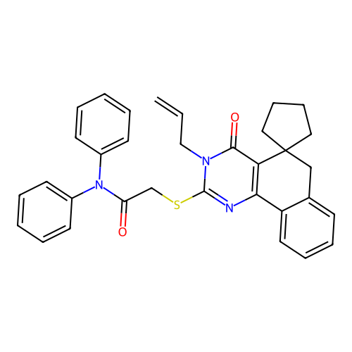 2-((3-allyl-4-oxo-4,6-dihydro-3H-spiro[benzo[h]quinazoline-5,1'-cyclopentan]-2-yl)thio)-N,N-diphenylacetamide structure