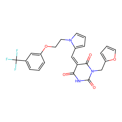 (5Z)-1-(furan-2-ylmethyl)-5-[[1-[2-[3-(trifluoromethyl)phenoxy]ethyl]pyrrol-2-yl]methylidene]-1,3-diazinane-2,4,6-trione structure