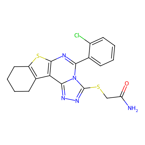 2-((5-(2-chlorophenyl)-8,9,10,11-tetrahydrobenzo[4,5]thieno[3,2-e][1,2,4]triazolo[4,3-c]pyrimidin-3-yl)thio)acetamide structure