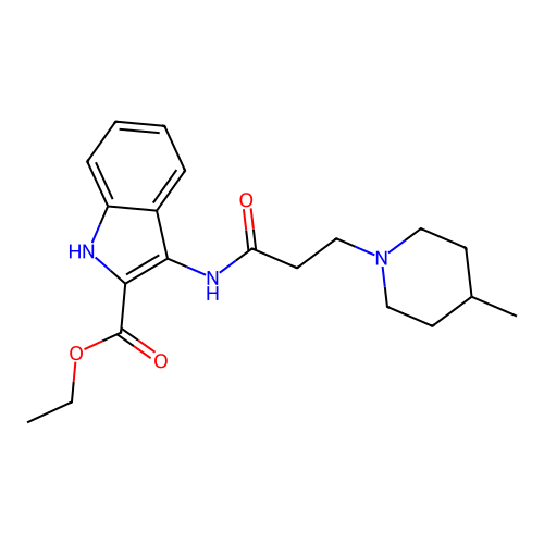 ethyl 3-{[3-(4-methylpiperidin-1-yl)propanoyl]amino}-1H-indole-2-carboxylate structure