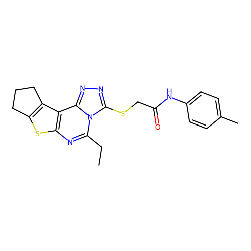 2-((5-ethyl-9,10-dihydro-8H-cyclopenta[4,5]thieno[3,2-e][1,2,4]triazolo[4,3-c]pyrimidin-3-yl)thio)-N-(p-tolyl)acetamide structure