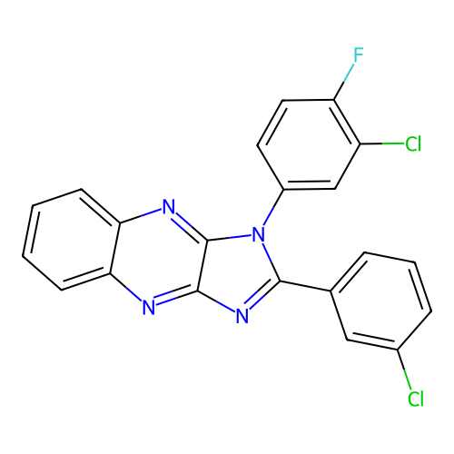 1-(3-chloro-4-fluorophenyl)-2-(3-chlorophenyl)-1H-imidazo[4,5-b]quinoxaline structure