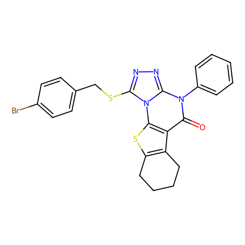 1-((4-bromobenzyl)thio)-4-phenyl-6,7,8,9-tetrahydrobenzo[4,5]thieno[3,2-e][1,2,4]triazolo[4,3-a]pyrimidin-5(4H)-one structure