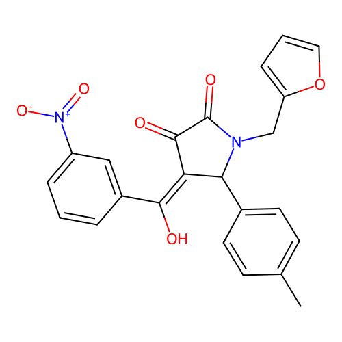 (4E)-1-(furan-2-ylmethyl)-4-[hydroxy(3-nitrophenyl)methylidene]-5-(4-methylphenyl)pyrrolidine-2,3-dione structure