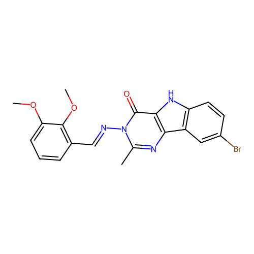 (E)-8-bromo-3-((2,3-dimethoxybenzylidene)amino)-2-methyl-3H-pyrimido[5,4-b]indol-4(5H)-one structure