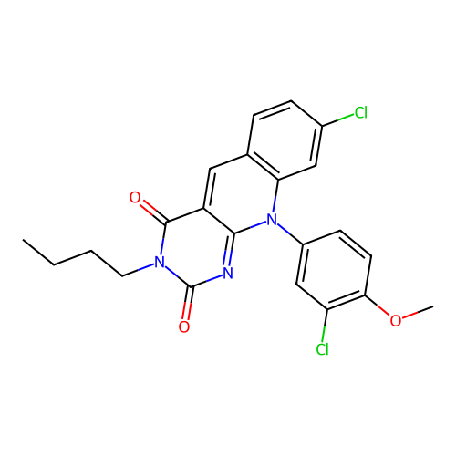 3-butyl-8-chloro-10-(3-chloro-4-methoxyphenyl)pyrimido[4,5-b]quinoline-2,4(3H,10H)-dione structure
