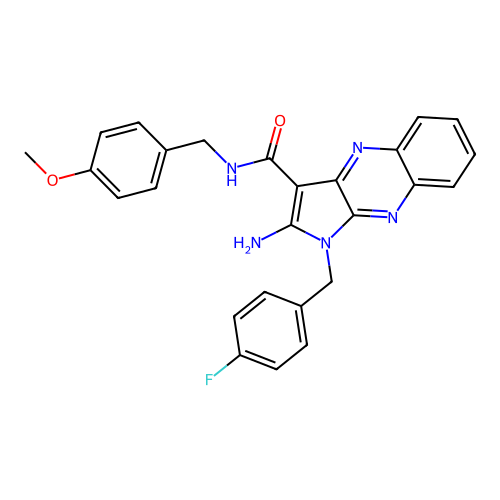 2-amino-1-(4-fluorobenzyl)-N-(4-methoxybenzyl)-1H-pyrrolo[2,3-b]quinoxaline-3-carboxamide structure