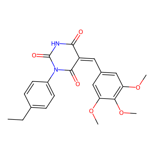(5Z)-1-(4-ethylphenyl)-5-(3,4,5-trimethoxybenzylidene)pyrimidine-2,4,6(1H,3H,5H)-trione structure