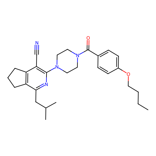 3-(4-(4-butoxybenzoyl)piperazin-1-yl)-1-isobutyl-6,7-dihydro-5H-cyclopenta[c]pyridine-4-carbonitrile structure