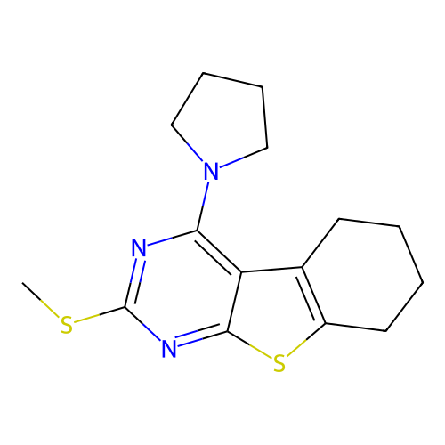 2-(methylsulfanyl)-4-(pyrrolidin-1-yl)-5,6,7,8-tetrahydro[1]benzothieno[2,3-d]pyrimidine structure