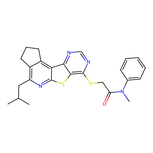 2-((4-isobutyl-2,3-dihydro-1H-cyclopenta[4',5']pyrido[3',2':4,5]thieno[3,2-d]pyrimidin-7-yl)thio)-N-methyl-N-phenylacetamide structure