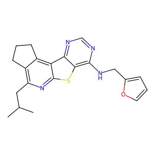 N-(furan-2-ylmethyl)-4-(2-methylpropyl)-2,3-dihydro-1H-cyclopenta[4',5']pyrido[3',2':4,5]thieno[3,2-d]pyrimidin-7-amine structure