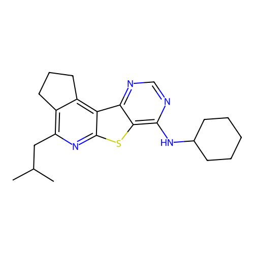 N-cyclohexyl-4-(2-methylpropyl)-2,3-dihydro-1H-cyclopenta[4',5']pyrido[3',2':4,5]thieno[3,2-d]pyrimidin-7-amine structure