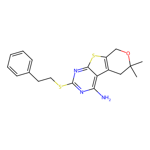 6,6-dimethyl-2-(phenethylthio)-6,8-dihydro-5H-pyrano[4',3':4,5]thieno[2,3-d]pyrimidin-4-amine structure