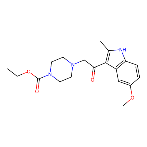 ethyl 4-[2-(5-methoxy-2-methyl-1H-indol-3-yl)-2-oxoethyl]piperazine-1-carboxylate structure