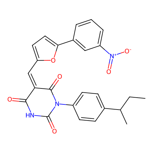 (5Z)-1-(4-butan-2-ylphenyl)-5-[[5-(3-nitrophenyl)furan-2-yl]methylidene]-1,3-diazinane-2,4,6-trione structure