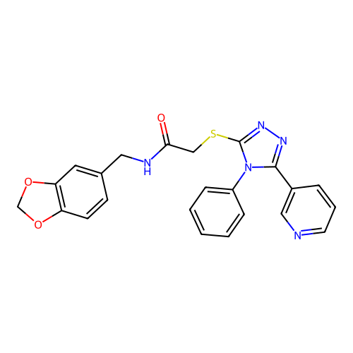 N-(1,3-benzodioxol-5-ylmethyl)-2-[(4-phenyl-5-pyridin-3-yl-1,2,4-triazol-3-yl)sulfanyl]acetamide structure