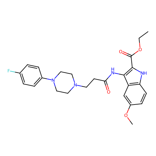 Ethyl 3-[3-[4-(4-fluorophenyl)piperazin-1-yl]propanoylamino]-5-methoxy-1H-indole-2-carboxylate structure