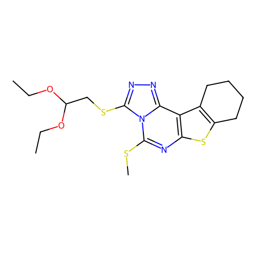 3-((2,2-diethoxyethyl)thio)-5-(methylthio)-8,9,10,11-tetrahydrobenzo[4,5]thieno[3,2-e][1,2,4]triazolo[4,3-c]pyrimidine structure