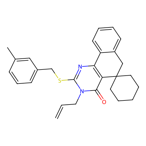3-allyl-2-((3-methylbenzyl)thio)-3H-spiro[benzo[h]quinazoline-5,1'-cyclohexan]-4(6H)-one structure