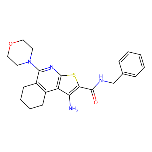 1-amino-N-benzyl-5-morpholino-6,7,8,9-tetrahydrothieno[2,3-c]isoquinoline-2-carboxamide structure